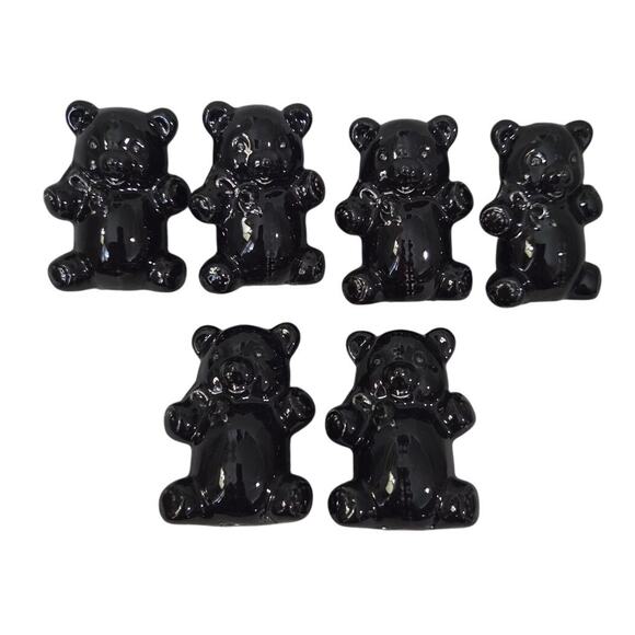 Lot 6 Vtg Hand Blown BLACK Art Glass Teddy Bear Figurine Gummy Bear - Picture 1 of 9